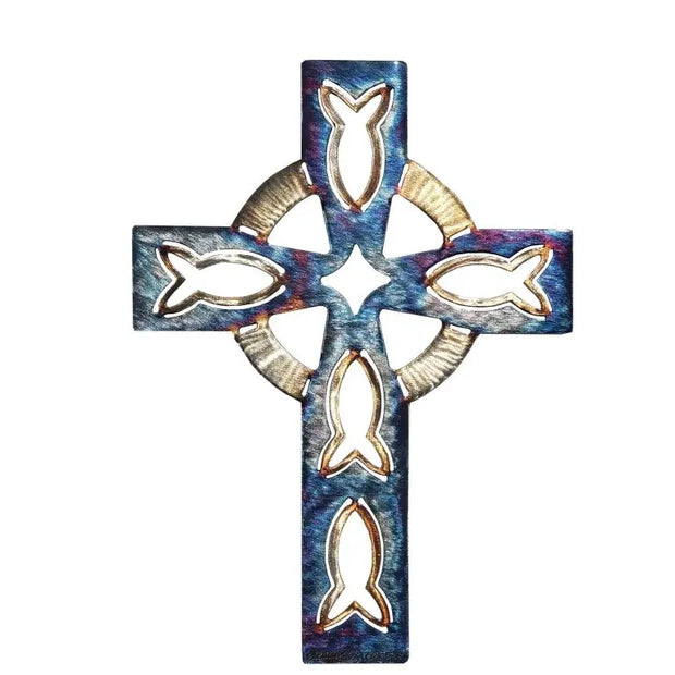 Celtic Fish Cross Jeweled Steel by Broussard