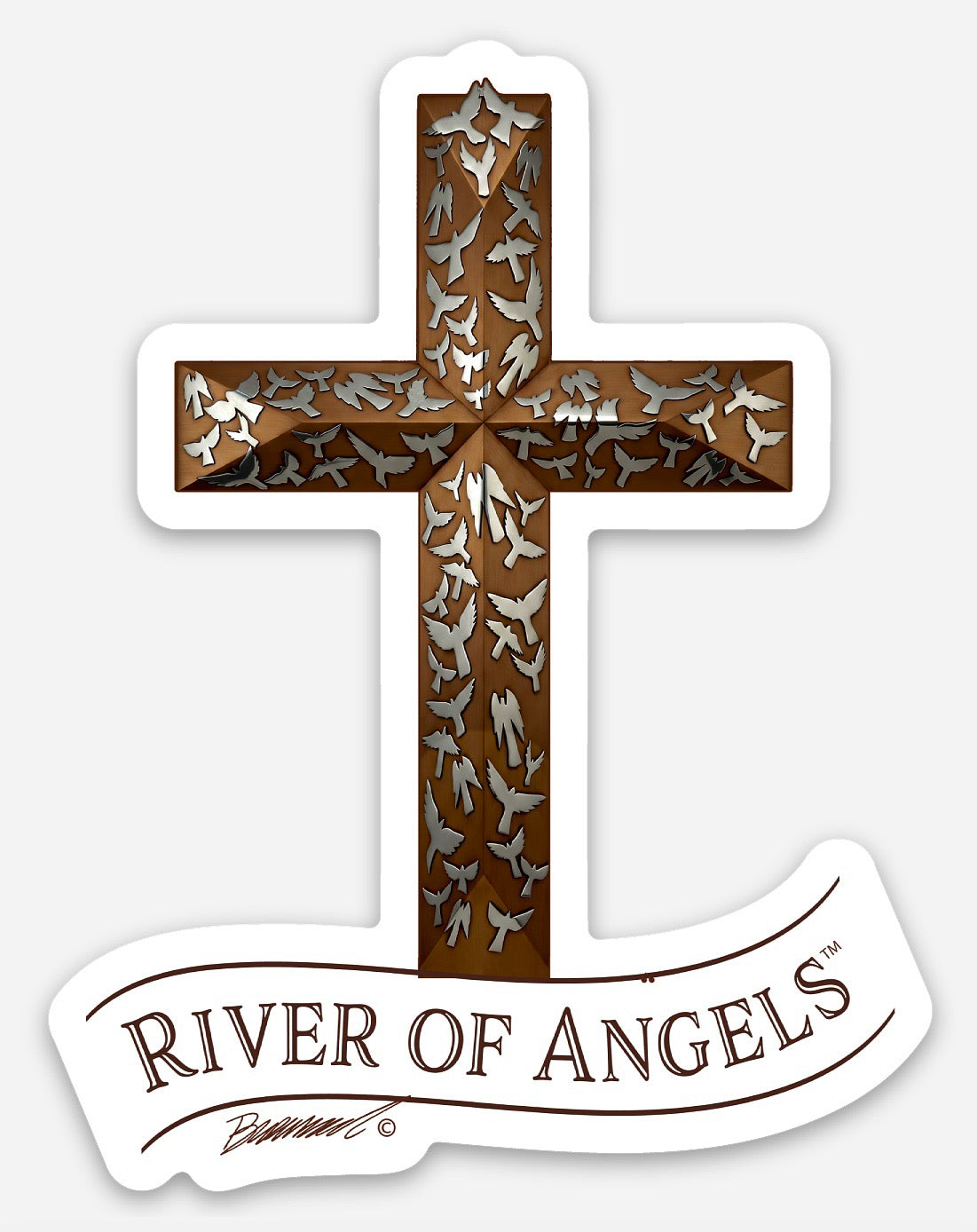 "River of Angels" Cross Sticker
