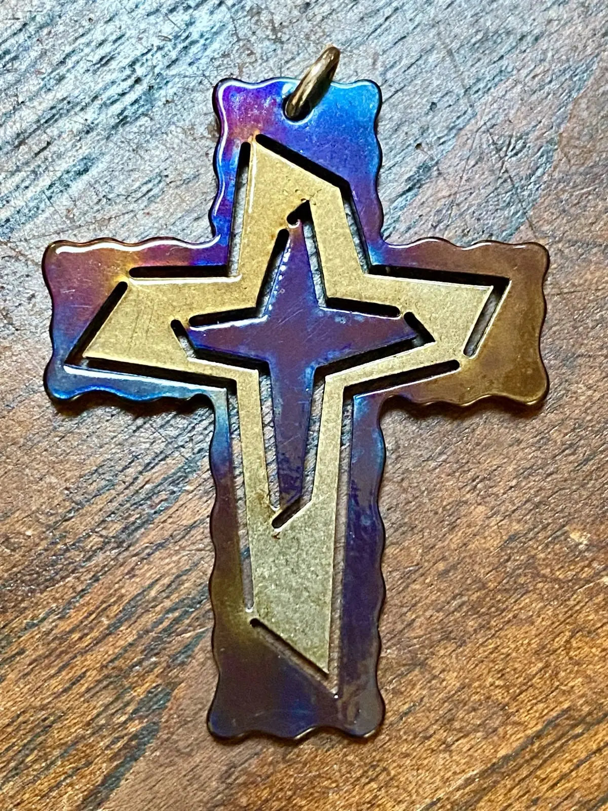 Trinity Cross Pendant Jeweled Steel by Broussard