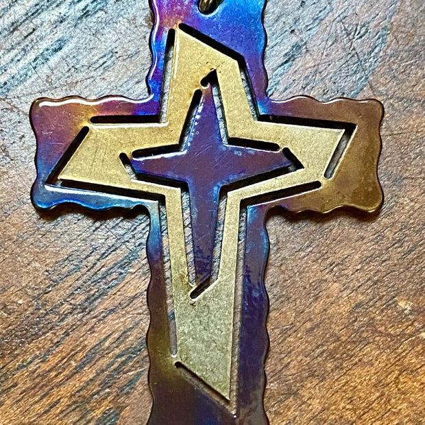 Trinity Cross Pendant Jeweled Steel by Broussard